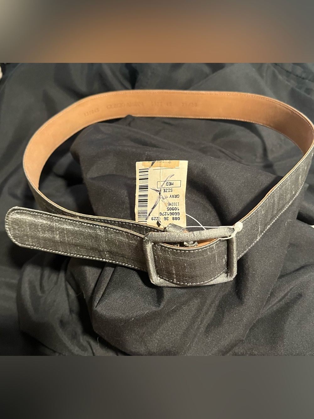 Giorgio Armani Metallic Gray Leather Belt with Fabric Finish
